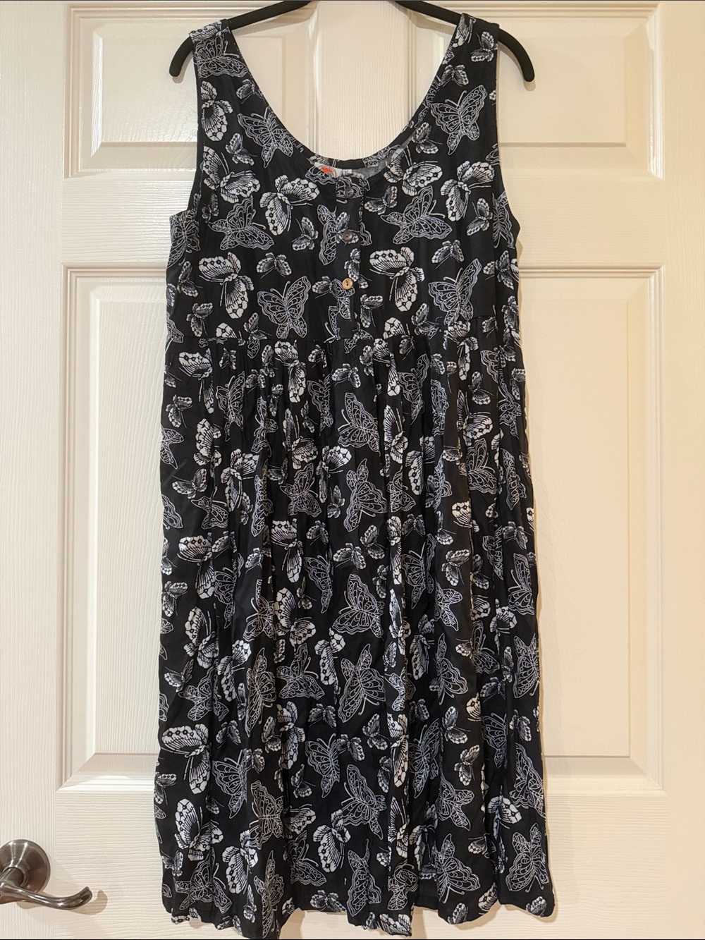 Black Butterfly Print Sleeveless Midi Dress